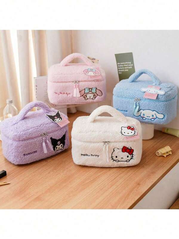 Sanrio 1 Stück Sanrio KT Katze, Melody, Kosmetiktasche aus Plüschmaterial, Make-up Organizer, tragbare Kulturtasche, Hautpflegeetui, großvolumige Make-up Tasche, Boho Vibes