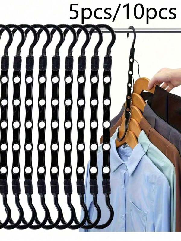 1/5/10pcs Creative Windproof Hanger Set - Rotatable Foldable Multifunctional PP Plastic Hangers With 5 Holes For Bedroom/University Dorm Closet Storage