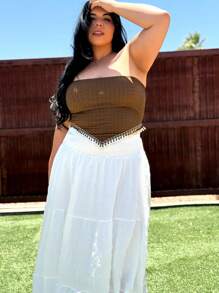 Truni Elyhuante_03 Women Sexy Casual Retro Elastic Knit Beaded Tassel Tube Top, For Pear Triangle Body Shape