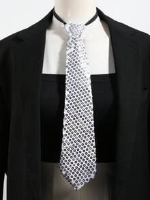 1pc Unisex Sequin Necktie, Minimalist Design, Versatile For Halloween Party And Occasions - Multicolor - View 3