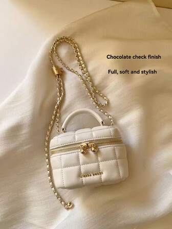 1 件铂金香水盒设计女士手提包，全新 PU 材质可爱甜美女孩手提包带链条，时尚单肩斜挎包，可放置手机