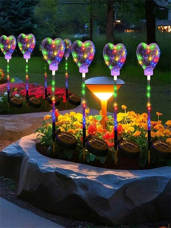 1 pieza Luz solar de amor para exteriores, luz de paisaje LED de colores para senderos, adecuada para patio, jardín, balcón de ático, decoración de fiestas y festivales, luz con enchufe para suelo, decoraciones para boda y Día de San Valentín