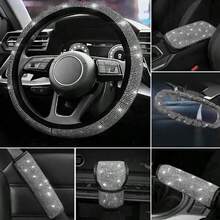 Bộ nâng cấp nội thất ô tô sáng bóng sang trọng 7 món - Vỏ vô lăng đính đá, đệm vai, vỏ trang trí gương chiếu hậu, phanh tay và đệm chuyển số, đệm tựa tay - Nhiều màu - Xem 4