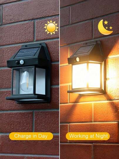 2pcs Solar Power Sensor Outdoor Wall Lights, Waterproof Tungsten Light, Sensor Garden Villa Lighting