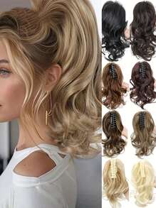 14 英寸马尾辫接发 夹式马尾辫接发 卷曲波浪马尾辫接发 合成耐热爪夹马尾辫接发 适合女性和女孩 蓬松爪夹假发 适合婚礼、派对和日常佩戴 - 彩色 - 查看 2