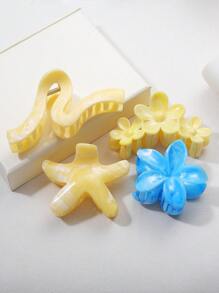 4 pezzi/1 pezzo Fermagli per capelli in acrilico giallo a forma di stella marina e margherita di grandi dimensioni, stile vacanziero versatile e minimalista, accessori per capelli adatti all'uso quotidiano, fermagli per capelli, morsetti per capelli, pinze per capelli, fermagli per catturare i capelli