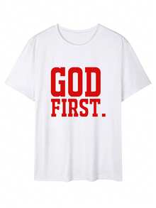 男士夏季口号印花圆领短袖休闲 T 恤 - 白色 - 查看 1