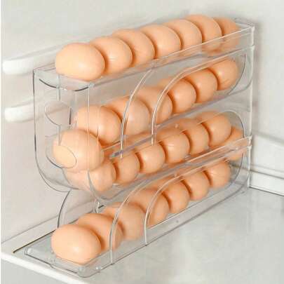 1 件轻便透明 3/4 层滑动鸡蛋分配器，适用于冰箱和台面的自动滚动防碎支架，易于清洁，可清洗，工业食品供应设备，节省空间的冰箱侧门储物架，用于厨房整理，鸡蛋储存盒