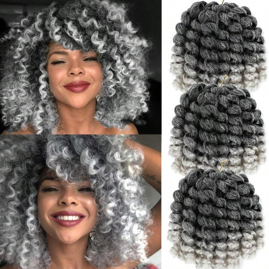 M2X Ringlet Wand Curl Jamaican Bounce 3 Packs Sier Grey 8 Inch Synthetic Crochet Hair Extensions Short Crochet Braiding Hair 20 Roots #Ombre Sier Gray 6001 - TSilvergrey-8Inch (Gói 3) - Xem 1