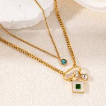 1 pièce Collier en acier au titane à deux couches incrusté de cristal de forme de losange rétro haut de gamme, chaîne de collier pour femmes, convenant pour un port quotidien et des fêtes, ne se décolorera pas