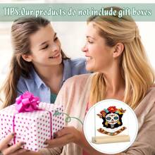 2D 平面，1 件，女士骷髅桌面装饰，墨西哥花卉印花骷髅设计，万圣节装饰，适合万圣节、家居、办公室、卧室、咖啡厅，带木质底座的理想装饰品，2D 平面 - 彩色 - 查看 6