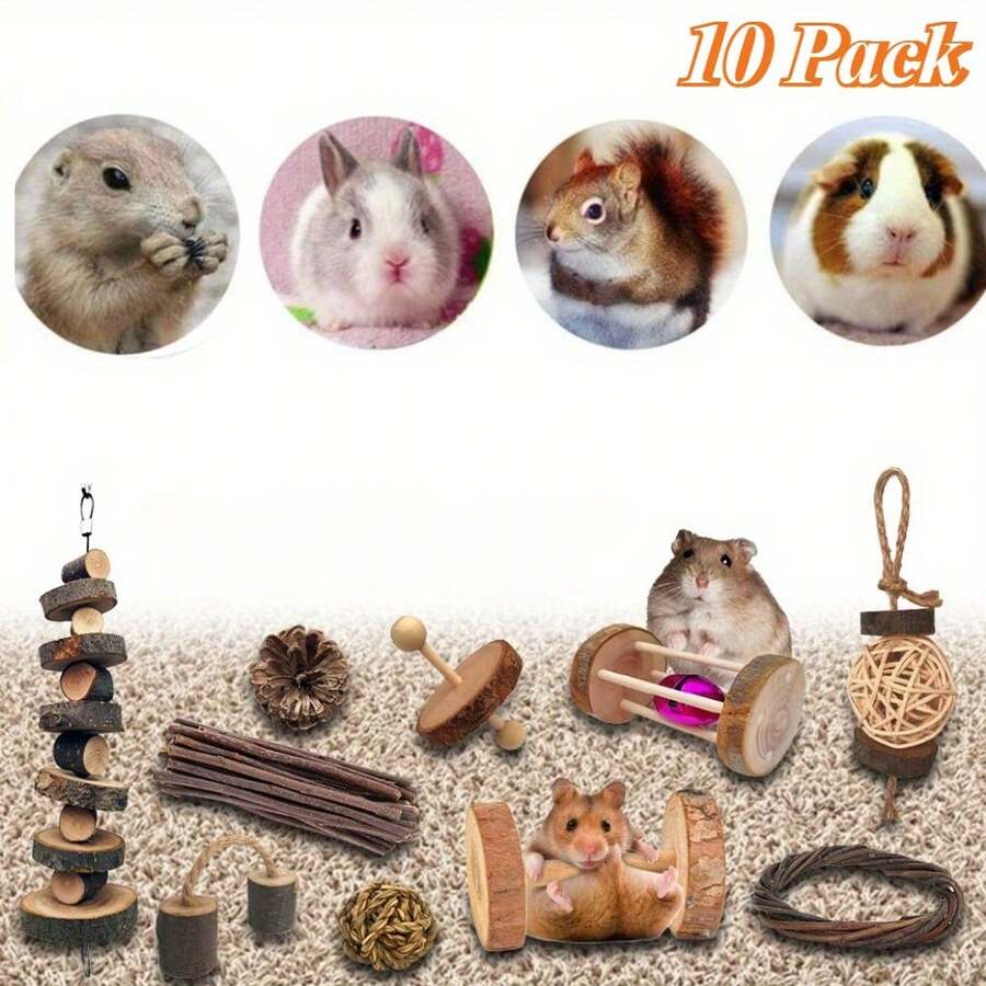 10 Pack Small Animal Combo Wood Activity Toys Hamsters Chew Toys Rat ... - Safe Chew Toys For Hamsters With Zero Wood And Good Reviews