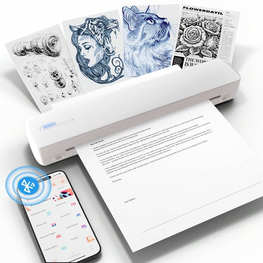 Portable Printers Wireless For Travel, Inkless Thermal Printer, Small Bluetooth Mobile Compact Printer Support 8.5" X 11" US Letter & A4,Compatible With IPhone Phone Laptop For Home Car Office Receipt - trắng - Xem 1