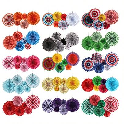 6个装饰纸扇，适合生日派对、婚礼装饰，红色圆形图案纸花环装饰，适用于生日、婚礼、毕业典礼，6个圣诞家居装饰，圣诞礼物，圣诞饰品
