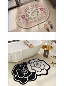 1/2pcs Washable Camellia Flower Pattern Doormat, Durable, Easy To Clean, Suitable For Living Room, Bedroom, Entrance, Kitchen, Bathroom, Game Room, Study, Slip-Resistant Carpet