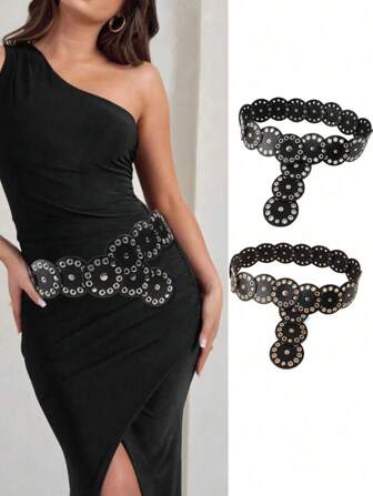 1 条适合所有季节的波西米亚 PU（聚氨酯）女士腰带，西部牛仔复古 Y2K 音乐节服装礼物，可调节秋季、万圣节