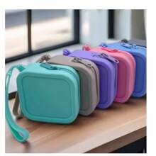 Vintage Silicone Organizer Wallet Waterproof Coin Purse Zipper Earphone Bag Travel Pouch Students - 紫色 - 查看 2