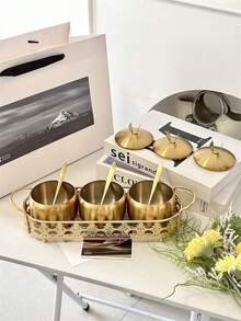 1套304不锈钢调味罐，带金色架子 - 金色不銹鋼調味罐配蕾絲架 - 查看 12