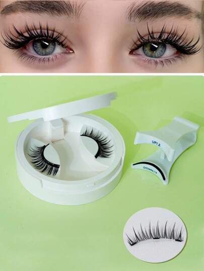 1对/套CC卷翘磁性假睫毛套装，含专业睫毛夹，可重复使用，无需胶水，懒人必备，自然卡通睫毛夹混合设计，3D浓密假睫毛条，提升眼部轮廓，适合日常佩戴、工作、学习、旅行、派对等场合，是送给女性的理想礼物，也是圣诞节送给女性的绝佳选择。