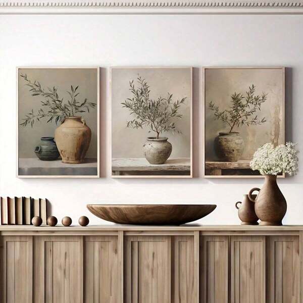 3 piezas Impresiones en lienzo sin marco de árbol de olivo clásico y florero vintage | Minimalista patrón de hojas de primavera-verano Retrato de interior | Decoración de pared para el hogar Sala de estar, Decoración de sala de estar y Decoración de habitación | Decoración de pared para sala de estar, Decoración de pared, Impresiones de decoración de pared, Decoración de pared para dormitorio | Pósteres y decoración de pared