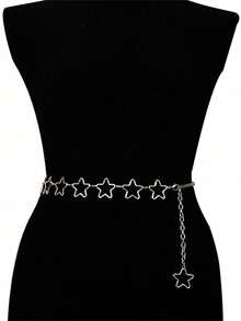 Fashionable Versatile Hollow Five-Pointed Star Waist Chain Accessory Fall, Autumn, Halloween - Silver - View 14