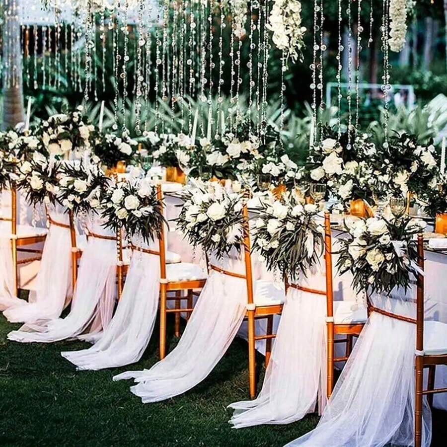 1 Peça Rolo de Tule para Casamento, Tecido de Organza para Decoração de Bottom de Festa de Aniversário e Casamento, Faixa para Cadeira de Organza DIY de Casamento, Dia das Mães, Formatura