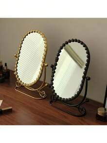 1 Pc European Style High-End Vanity Makeup Mirror, Suitable For Home Bedroom Desk, Influencer Dorm Beauty Mirror, With Flip Function - Multicolor - View 2