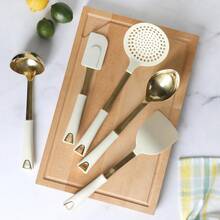 Lockton 5-Piece Stainless Steel & Nylon Kitchen Tool Set - Linen W/Gold - 1 - View 2