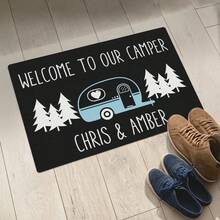 1pc 16"*24" 18"*30" Personalized Campsite Doormat - Making Memories One Campsite At A Time - Custom Family Name Camping Door Mat, RV Accessories Back To School - Black - View 6