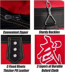 Unfilled Heavy Bag Training Set For Adults - Includes Gloves, Wraps, Chain & Hook For Boxing, MMA, Kickboxing - 紅色 - 查看 3