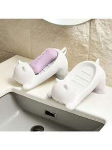 1 buc. Săpunieră cu auto-drenaj, creativă, alb lăptos, cu design drăguț de pisică desenată, soluție practică și atrăgătoare de depozitare în baie, cu săpunieră cu design cascadă, facilitând curățarea, accesorii de baie, ustensile de baie - Multicolor - Vizualizare 7