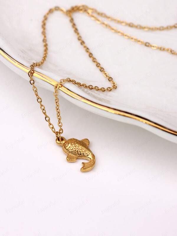 Elegante Metall Koi Fisch Anhänger Halskette für Frauen mit funkelnden Diamantakzenten, zarter Schlüsselbein-Kette, minimalistischer, zierlicher Schmuck, Mehrschichten-Schmuckstück als Geschenk