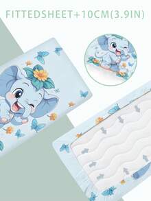 1PC Customized 110g Polyester Single Bed Sheet Q Cute Cartoon Elephant Baby, Customized Name Digital Printing, Polyester Fabric, Non Slip Bed Cover Single Piece, Easy To Clean Suitable For Boys And Girls In Children'S Rooms - Multicolor - View 2
