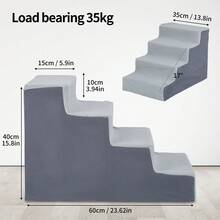 Washable Pet Stairs For Small Dogs & Cats – Soft Non-Slip Plush Cover With Stable 3/4-Step Design" - 4 Steps Gray - View 4