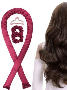 4 件套巧克力棕色纯色发圈、卷发器、下巴夹组合、免热卷发工具、发饰、发饰、学校用品、