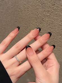 Eleva tu estilo con 24 piezas de uñas postizas de punta francesa corta y almendrada que se ajustan perfectamente, un set de uñas acrílicas falsas que contiene 1 pieza de pegamento de gelatina y 1 lima de uñas, uñas de punta francesa fáciles de usar para mujer y niña para uso diario, festivales y fiestas, suministros de uñas - Multicolor - Ver 1