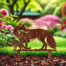 1 件乡村金属狐狸花园桩 - 迷人的庭院艺术雕塑，适用于花坛和菜地、鸡舍设计、理想的野生动物礼物、花园装饰