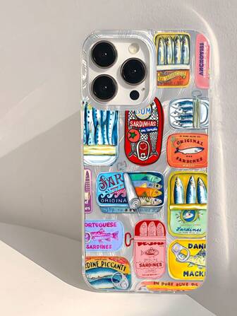1 件复古趣味彩色沙丁鱼罐头图案保护手机壳，厚透明银色外壳适用于 A05 A05S A13 A14 A15 A53 A54 A55 A56 S22 S23 S24 S25，Apple 11 12 13 14 15 16 Pro Max 防水防震防摔防刮