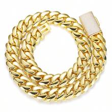 putouzip 20mm Chunky Thick 18K Gold Plated Stainless Steel Curb Punk Whip Link Chain Cut Faux Diamond Box Buckle Necklace For Men Hip Hop Jewelry - 20mm Golden Necklace - 查看 5