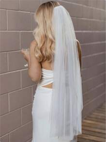 1pc Beige Double-Layer Short Bridal Veil With Comb