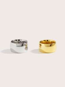 1 pièce Bague décontractée en acier inoxydable plaqué or 18 carats, bijoux pour femmes, convient pour les mariages, les fêtes, les sorties et autres occasions, peut être utilisé comme cadeau - Bague lisse et large - Voir 5