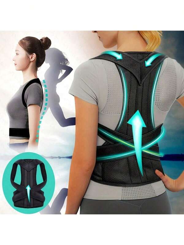 Suporte para coluna vertebral para homens, mulheres e jovens - Corretor de postura ajustável e respirável com alças de fixação, preto/cinza, conteúdo de material têxtil ≥, suporte esportivo | Suporte ajustável | Material respirável, Suporte ortopédico para coluna