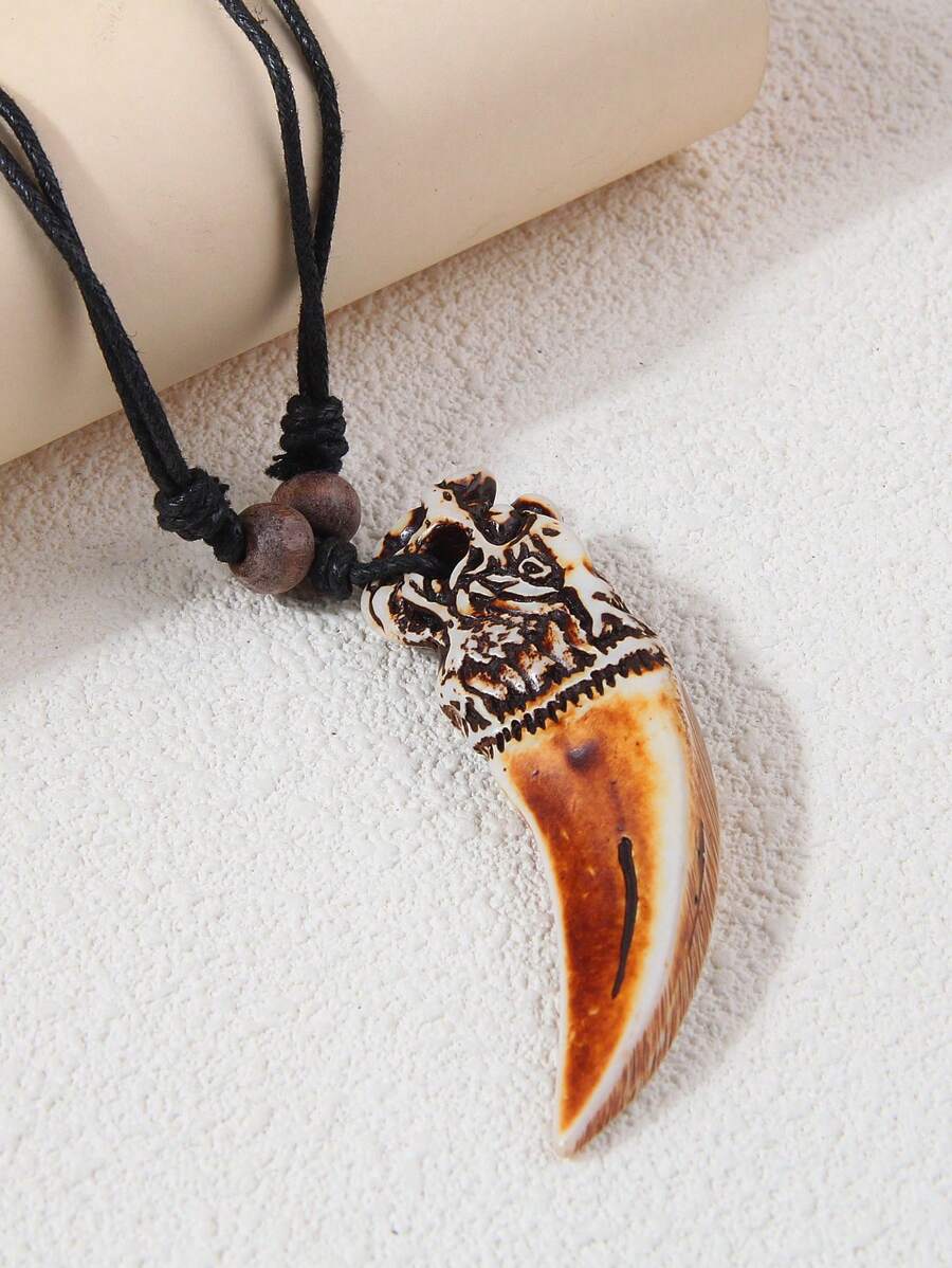 1 pieza Collar colgante de diente de lobo de moda, para hombre