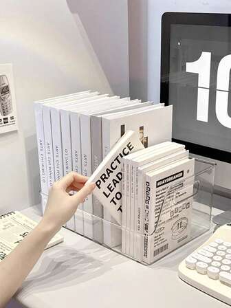 1pc Desk Bookshelf, Book Storage Box, Transparent Acrylic Reading Rack, Fixed Book Board, Student Office Storage Basket, Desk Stationery & Material Sorting Box, Portable Storage Box, Large Capacity Storage Box Suitable For Campus Dormitory, Bedroom And Study