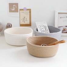 Panier de rangement de bureau tressé de style INS, boîte de rangement artisanale, cadeau créatif de forme ronde