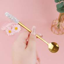 1PC High End Glass Crystal Rhinestone Long Handle Spoon, Coffee Spoon, Long Handle Serving Spoon, Ice Cream Mixing Spoon, Elegant Home Kitchen Utensil Accessory, Thick Design, Perfect For Use In Homes, Hotels, Bars, And Restaurants.,School Supplies