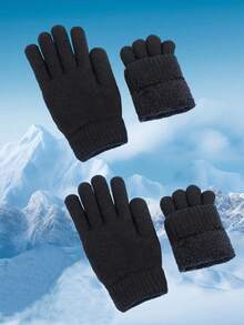 1/2pcs Winter Warm Gloves, Knitted Gloves With Lining For Cold Weather Protection - Multicolor - View 6