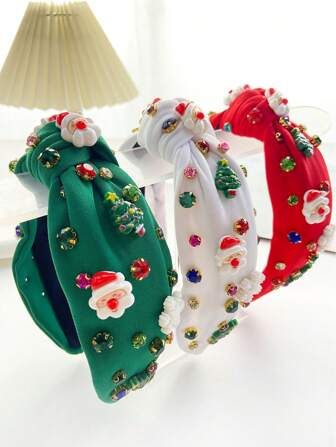 1pc Women's Heavy-Duty Christmas Headband Hair Accessory, Fashionable, High-Quality Cute And Sweet, Made Of Polyester Fiber, Popular Christmas Rhinestone Decorated Tree Style Wide Hair Hoop, Suitable For Daily Commuting Outfit Matching, Hair Fixing And Styling Decoration, Hair Band, Autumn, Hair Accessories ,Christmas Decorations Home Holiday Essential ,Hairband For Women