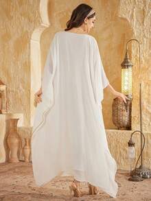 Women Loose Diamond Pattern Sequined Knitted Dress - White - View 4