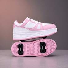 4-Wheeled Roller Skates Sneakers, High-Top Breathable Roller Shoes For Teens, Students, Adults And Couples, Fashionable Outdoor Sports Shoes For Men And Women - Pink - View 3